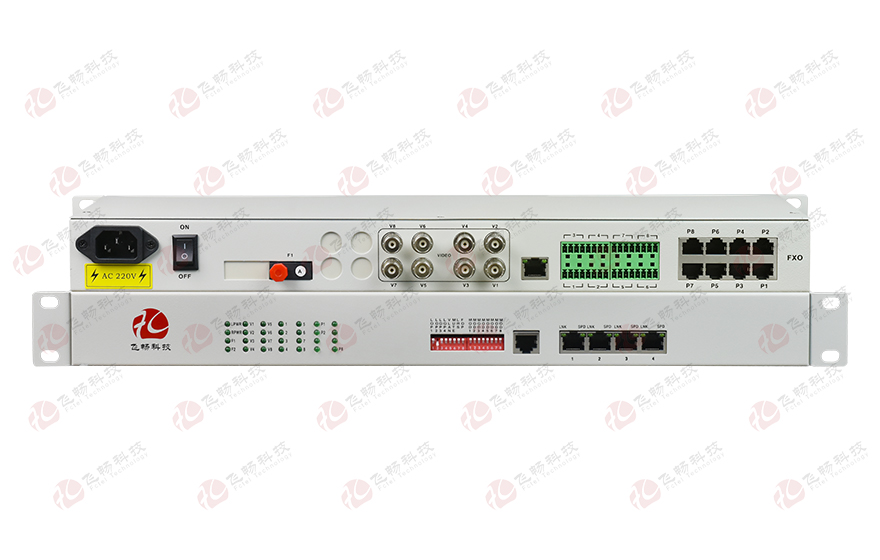 飛暢科技-8路視頻+1路千電+2路百電(物理隔離)+8路電話(huà)+開(kāi)關(guān)量+串口+數(shù)據(jù)光端機(jī) 專(zhuān)用光端機(jī)
